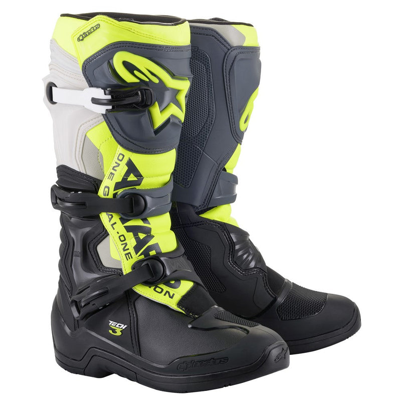 Load image into Gallery viewer, Alpinestars Tech-3 MX Boots Black/Cool Gray/Yellow Fluoro
