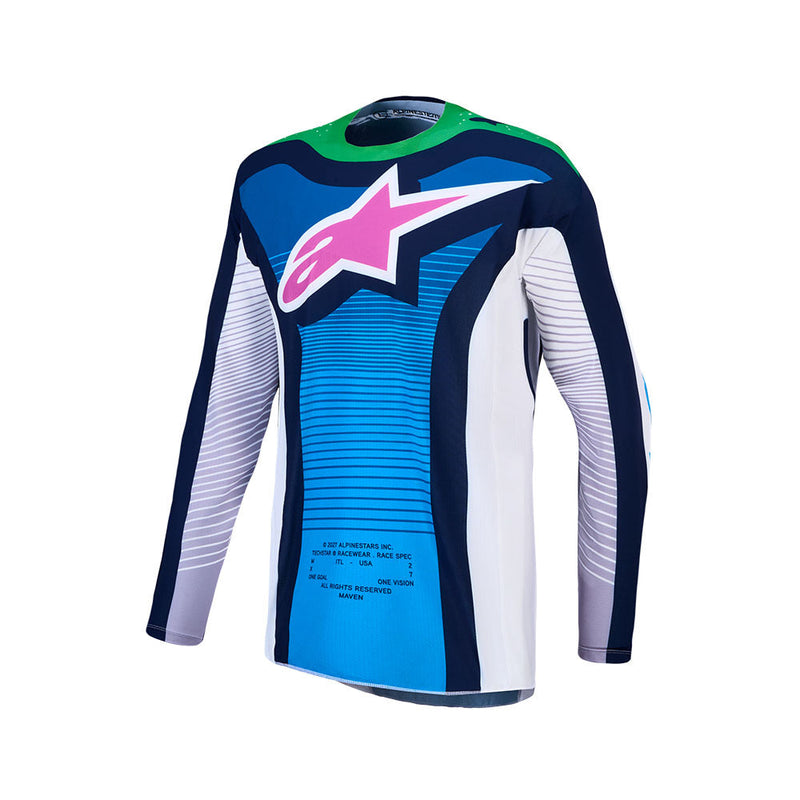 Load image into Gallery viewer, Alpinestars Techstar Maven Jersey White/Blithe Blue/Green Fluoro
