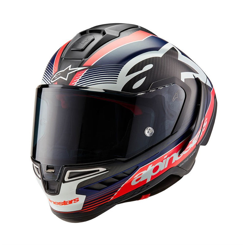Load image into Gallery viewer, Alpinestars Supertech R10 Helmet Team Black Carbon/Red Fluoro/Dark Blue atte

