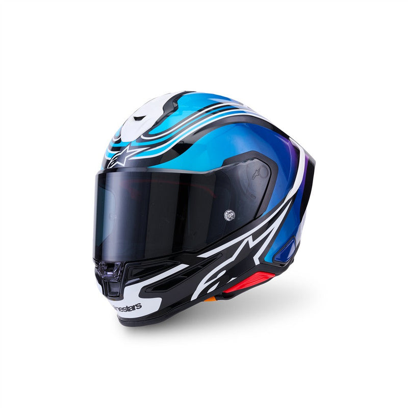 Load image into Gallery viewer, Alpinestars Supertech R7 Helmet Zeal Black/Blue/Pink Fluoro/White Gloss
