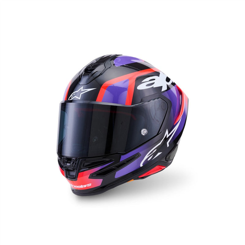 Load image into Gallery viewer, Alpinestars Supertech R7 Helmet Lumen Black/Purple/Red Fluoro/White Gloss
