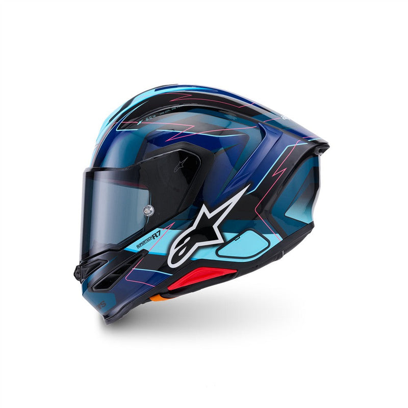 Load image into Gallery viewer, Alpinestars Supertech R7 Helmet Kinetis Black/Blue/Pink Fluoro/White Gloss
