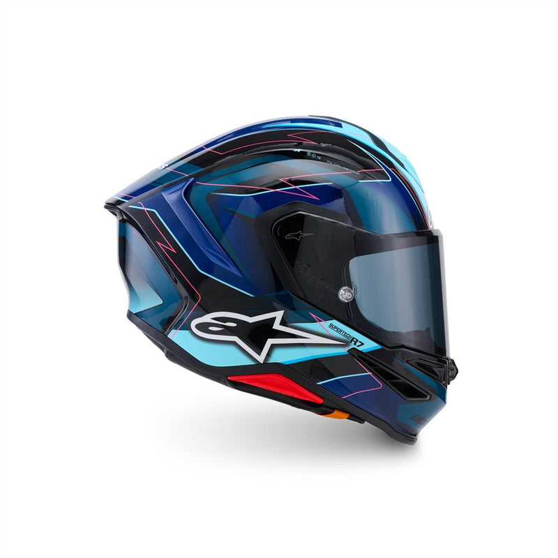 Load image into Gallery viewer, Alpinestars Supertech R7 Helmet Kinetis Black/Blue/Pink Fluoro/White Gloss
