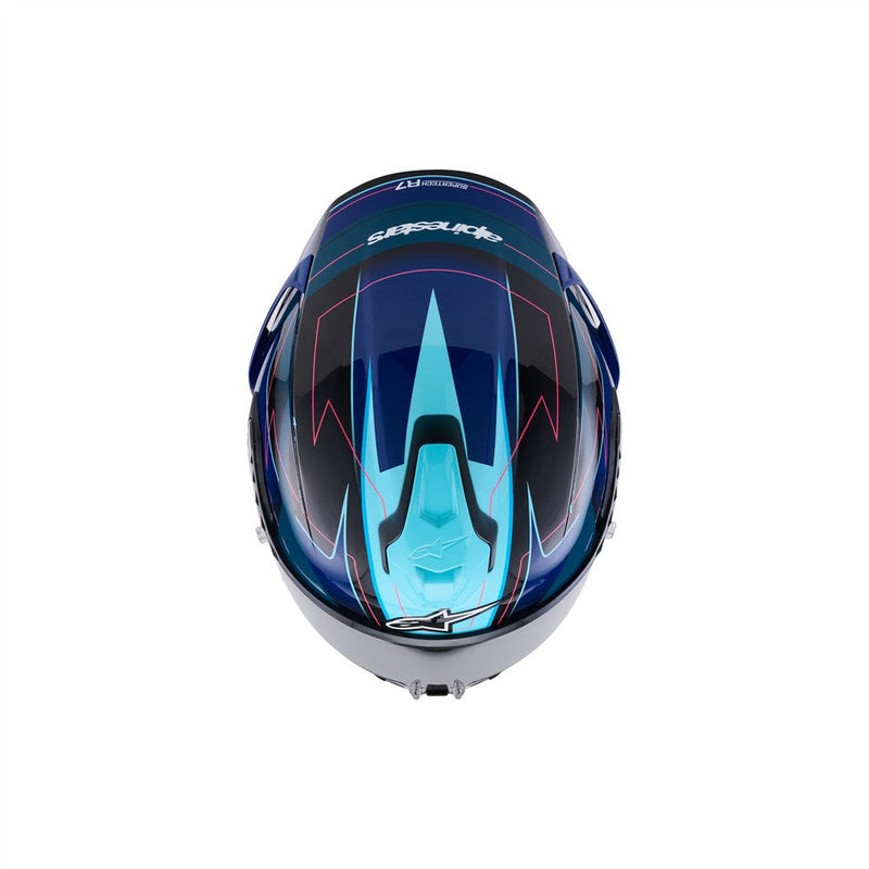 Load image into Gallery viewer, Alpinestars Supertech R7 Helmet Kinetis Black/Blue/Pink Fluoro/White Gloss
