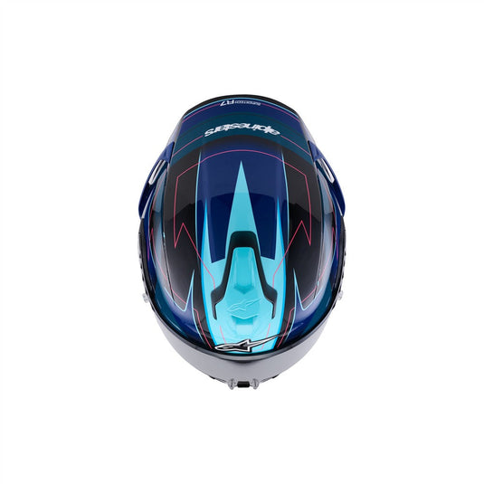 Alpinestars Supertech R7 Helmet Kinetis Black/Blue/Pink Fluoro/White Gloss
