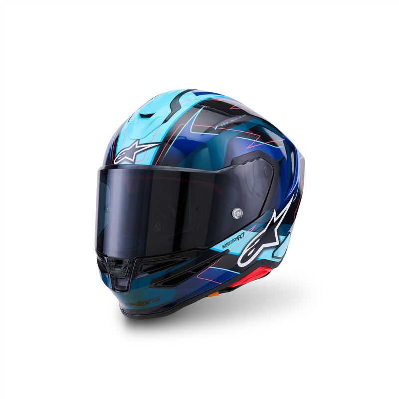 Load image into Gallery viewer, Alpinestars Supertech R7 Helmet Kinetis Black/Blue/Pink Fluoro/White Gloss
