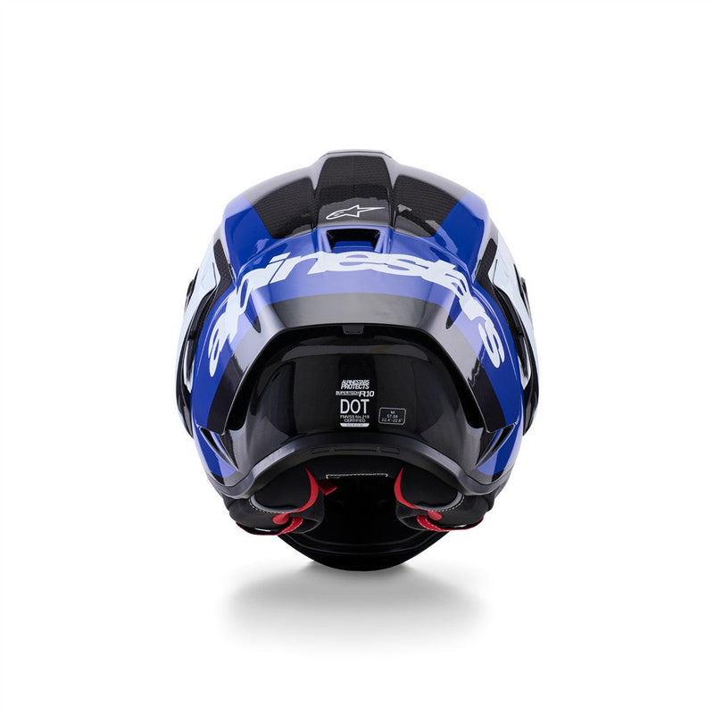 Load image into Gallery viewer, Alpinestars Supertech R10 Helmet Arius Black/White/Blue Gloss
