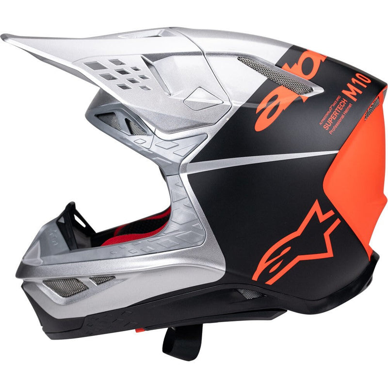 Load image into Gallery viewer, Alpinestars Supertech S-M10 Helmet Flood Silver/Black/Orange Fluoro Matte/Gloss
