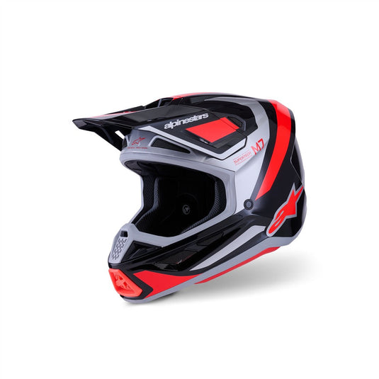 Alpinestars S-M7 Rise Helmet Black/Silver/Red Fluoro Gloss