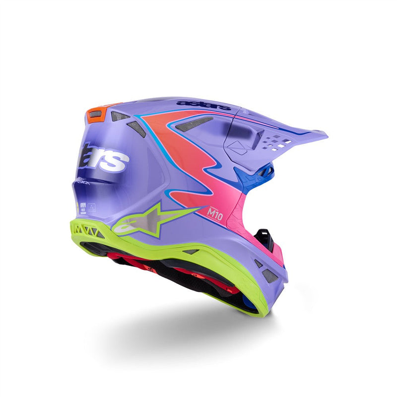 Load image into Gallery viewer, Alpinestars Supertech S-M10 Helmet Jett Lawrence Purple/Pink Fluoro/Yellow Fluoro Gloss
