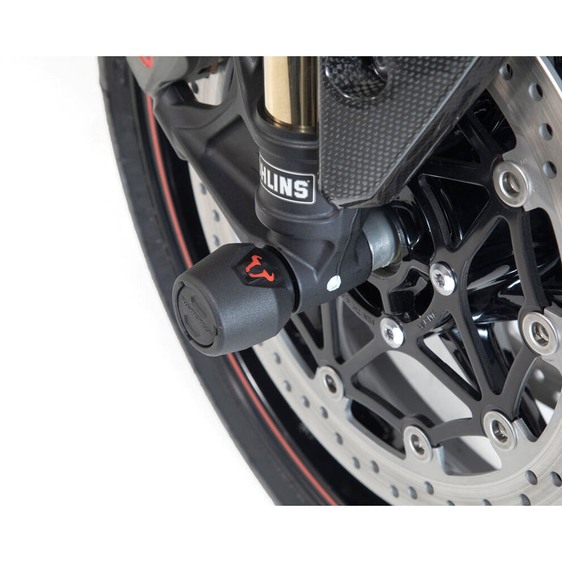 Load image into Gallery viewer, FRONT AXLE SLIDER KIT SW MOTECH TRIUMPH TIGER XC XCA XCX XR XRT XRX SPEED TRIPLE R RS S YAMAHA XT700
