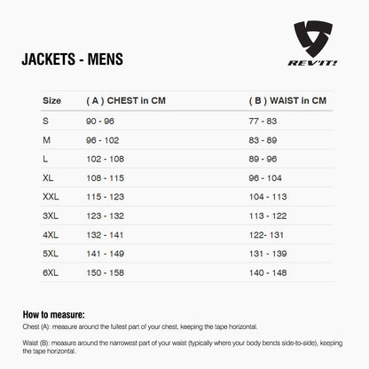 Size chart for REVIT Jackets - Mens