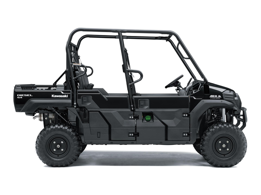 Black Kawasaki utility vehicle on a white background