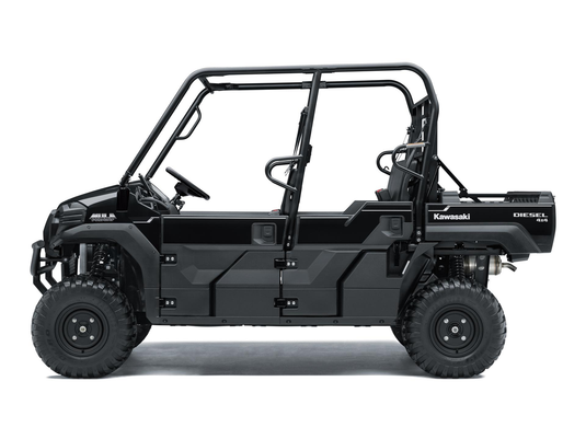 Black Kawasaki diesel side-by-side vehicle on a white background