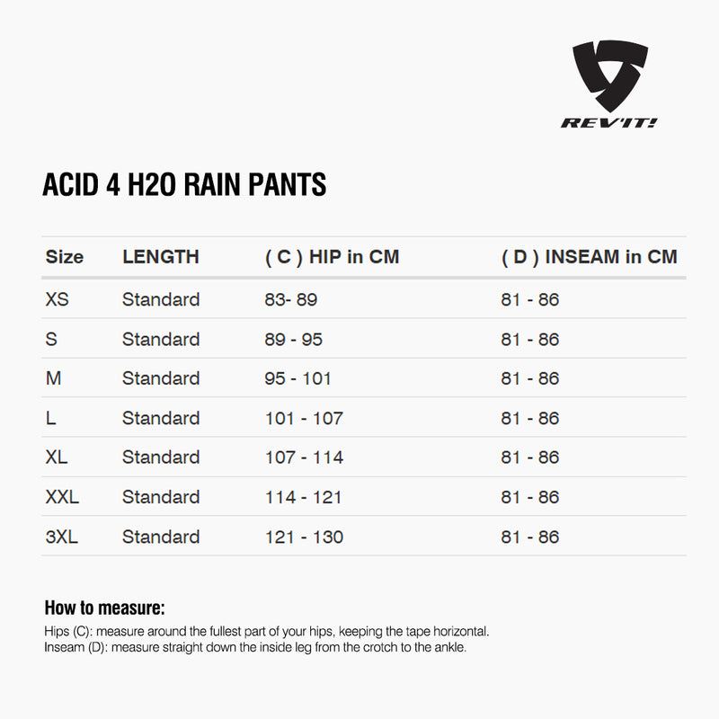 Load image into Gallery viewer, Size chart for REVIT Acid 4 H2O Rain Pants
