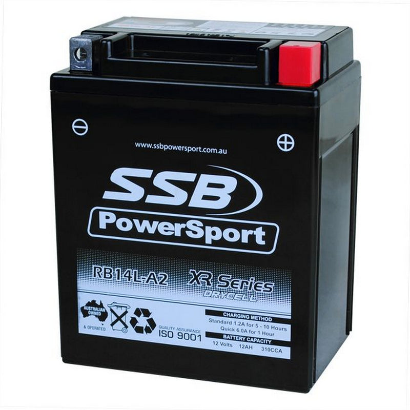 Load image into Gallery viewer, MOTORCYCLE AND POWERSPORTS BATTERY (YB14L-A2) AGM 12V 12AH 310CCA BY SSB HIGH PERFORMANCE

