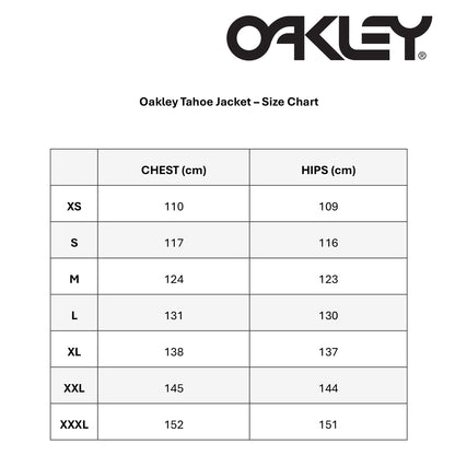 Oakley Tahoe Jacket size chart