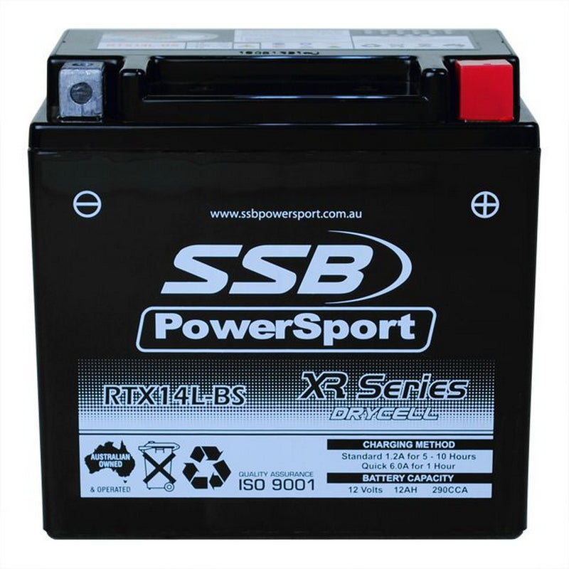 Load image into Gallery viewer, MOTORCYCLE AND POWERSPORTS BATTERY (RTX14L-BS) AGM 12V 12AH 290CCA BY SSB HIGH PERFORMANCE
