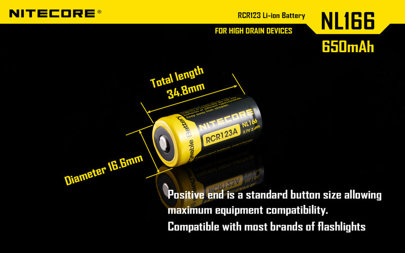 Load image into Gallery viewer, NITECORE LI-ION RECHARGEBALE BATTERY RCR123A (3.7V, 650mAh)
