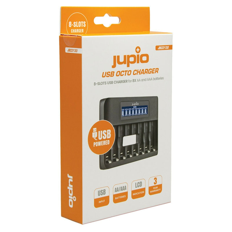 Load image into Gallery viewer, JUPIO 8 SLOT FAST CHARGER WITH LCD SCREEN FOR AA &amp; AAA RECHAREABLE BATTERIES
