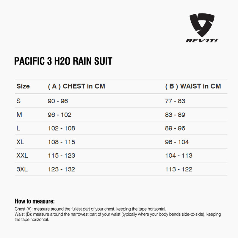 Load image into Gallery viewer, Size chart for REVIT Pacific 3 H2O Rainsuit
