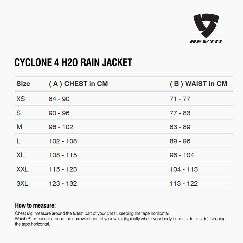 Load image into Gallery viewer, Size chart for REVIT Cyclone 4 H2O Rain Jacket
