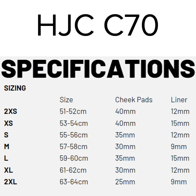 Load image into Gallery viewer, C70 Sizing
