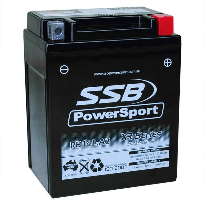 Load image into Gallery viewer, MOTORCYCLE AND POWERSPORTS BATTERY (YB14L-A2) AGM 12V 12AH 310CCA BY SSB HIGH PERFORMANCE
