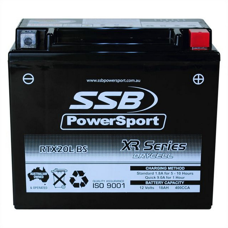 Load image into Gallery viewer, MOTORCYCLE AND POWERSPORTS BATTERY (YTX20L-BS) AGM 12V 18AH 400CCA BY SSB HIGH PERFORMANCE
