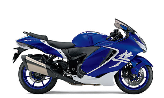 A blue and white 2026 Suzuki Hayabusa GSX 1300 RR Special Edition supersport motorcycle shown from a side profile view against a plain white background.